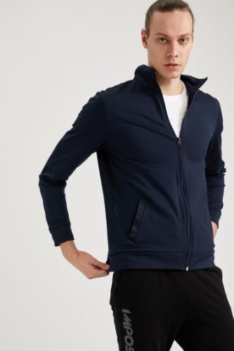Slim Fit Esnek Dokulu Fermuarlı Spor Sweatshirt