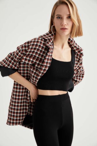 Gömlek Tasarımlı Oversize Fit Kaşe Mont