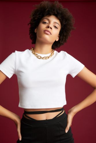 Coool Basic Slim Fit Kısa Kollu Crop Tişört
