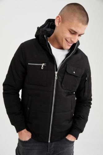 Slim Fit Kapüşonlu Pamuklu Mont