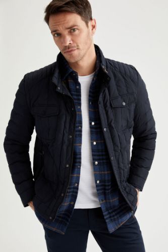 Slim Fit Dik Yaka Kapitone Mont