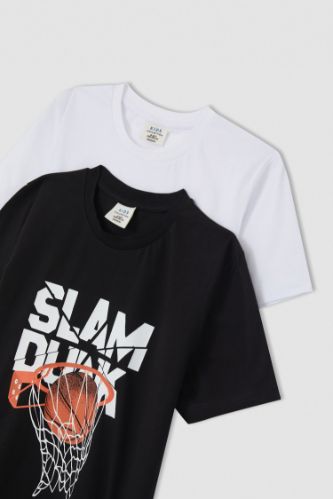 Erkek Çocuk Slogan Baskılı Kısa Kollu 2'li Tişört