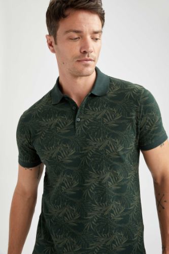 Slim Fit Polo Yaka Floral Desenli Kısa Kollu Tişört