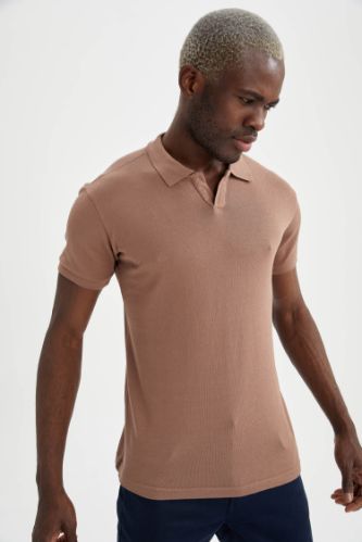 Slim Fit Polo Yaka Basic Triko Kısa Kollu Tişört
