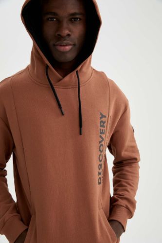 Kapüşonlu Yazı Baskılı Oversize Fit Sweatshirt