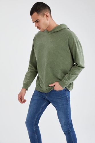 Oversize Fit Yıkama Efektli Kapüşonlu Sweatshirt