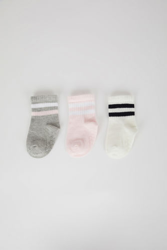 Kız Bebek Kaydırmaz Taban 3'lü Pamuklu Uzun Çorap