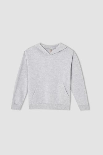 Kız Çocuk Regular Fit Kapüşonlu Kanguru Cepli İçi Yumuşak Tüylü Sweatshirt