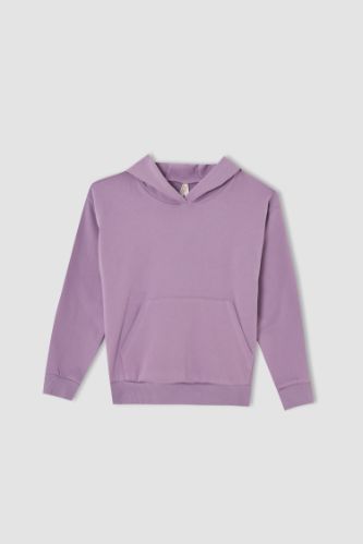 Kız Çocuk Regular Fit Kapüşonlu Kanguru Cepli İçi Yumuşak Tüylü Sweatshirt