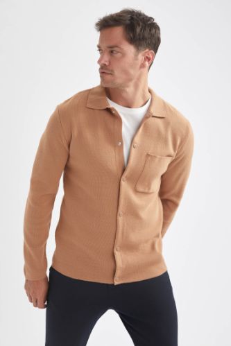 Regular Fit Polo Yaka Triko Gömlek Ceket