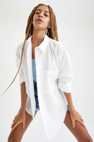 Cepli Oversize Fit Pamuklu Poplin Gömlek