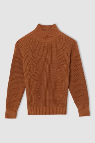 Kız Çocuk Regular Fit Balıkçı Yaka Triko Kazak