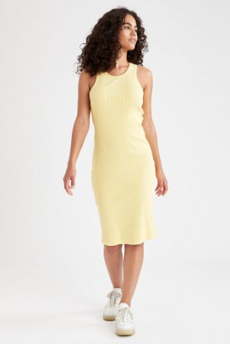 Basic Halter Yaka Relax Fit Pamuklu Midi Elbise