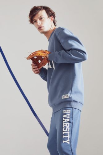 Oversize Fit Bisiklet Yaka Slogan Baskılı Pamuklu Sweatshirt