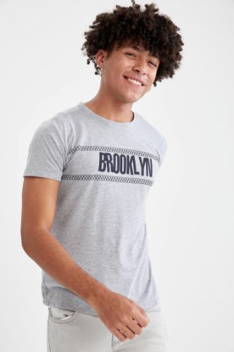 Regular Fit Bisiklet Yaka Baskılı Kısa Kollu Tişört