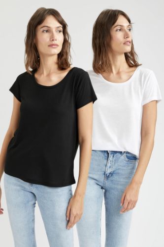 Bisiklet Yaka Relax Fit Pamuklu 2'li Tişört