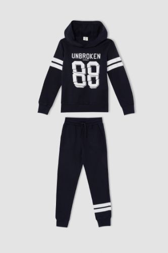 Erkek Çocuk Slogan Baskılı Sweatshirt ve Jogger Eşofman Alt Takımı