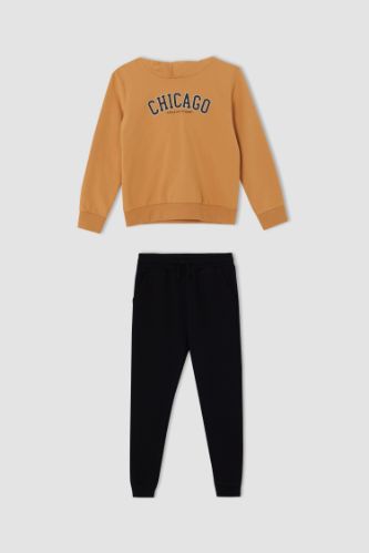 Erkek Çocuk Slogan Baskılı Sweatshirt ve Jogger Eşofman Alt Takımı