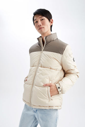 Regular Fit Fleece Lined Puffer Jacket