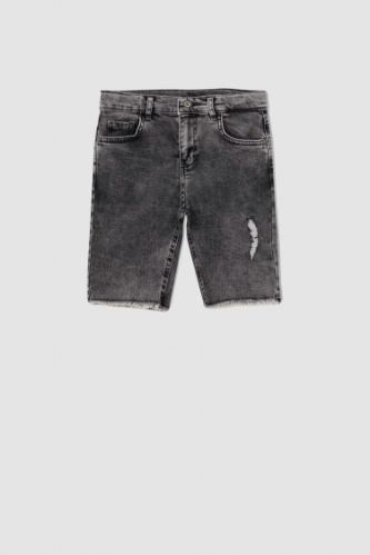 Erkek Çocuk Regular Fit Yıpratma Detaylı Jean Bermuda Şort