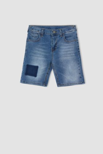 Erkek Çocuk Regular Fit Patch Detaylı Jean Bermuda Şort