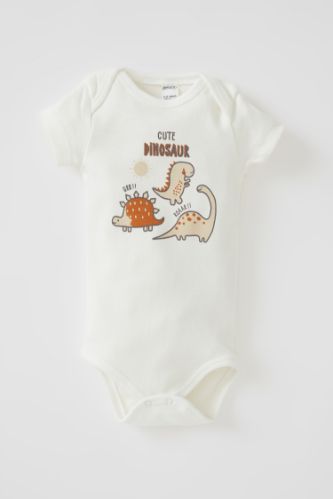 Erkek Bebek Dinozor Baskılı Kısa Kollu Çıtçıtlı Pamuklu Body