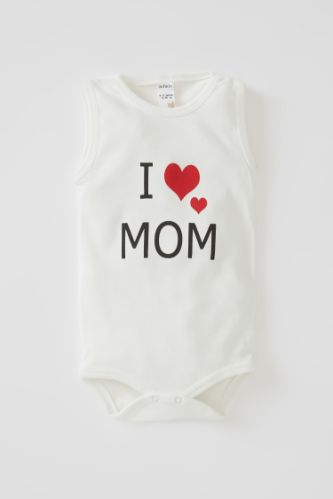 Unisex I Mom Baskılı Kolsuz Çıtçıtlı Pamuklu Body