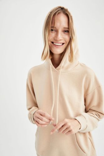 Basic Kapüşonlu Relax Fit İçi Yumuşak Tüylü Sweatshirt