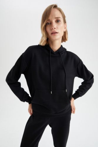 Basic Kapüşonlu Relax Fit İçi Yumuşak Tüylü Sweatshirt