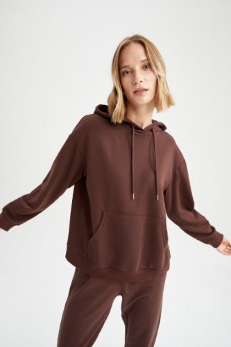 Basic Kapüşonlu Relax Fit İçi Yumuşak Tüylü Sweatshirt