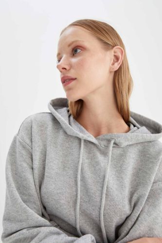 Basic Kapüşonlu Relax Fit İçi Yumuşak Tüylü Sweatshirt