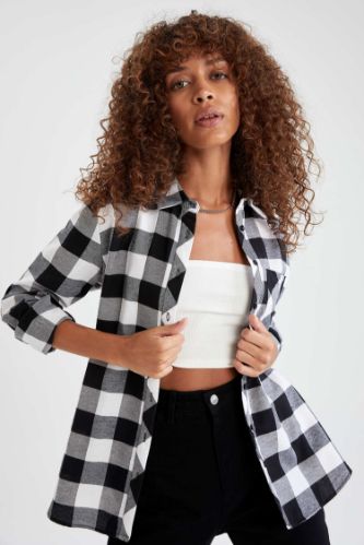 Retro Ekoseli Relax Fit Cep Detaylı Flanel Gömlek