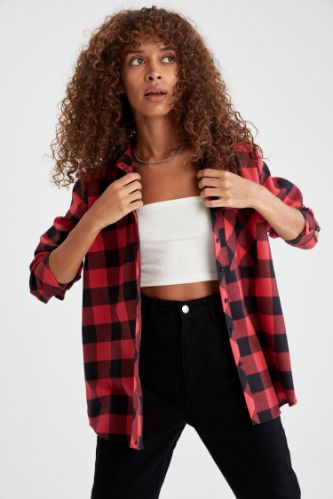 Retro Ekoseli Relax Fit Cep Detaylı Flanel Gömlek