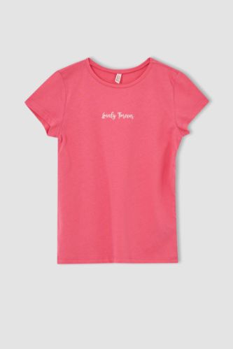 Kız Çocuk Relax Fit Slogan Baskılı Kısa Kollu Tişört
