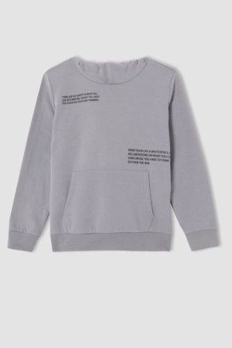 Erkek Çocuk Regular Fit Baskılı Kapüşonlu Sweatshirt