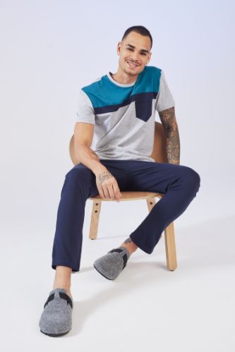Regular Fit Renk Bloklu Pijama Takımı