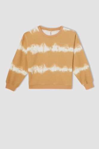 Kız Çocuk Coool Regular Fit Bisiklet Yaka Batik Desenli Sweatshirt