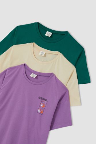 Erkek Çocuk Oversize Fit Sırt Baskılı 3'lü Kısa Kollu Tişört