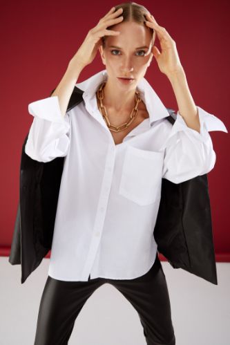 Cepli Oversize Fit Pamuklu Poplin Gömlek Tunik