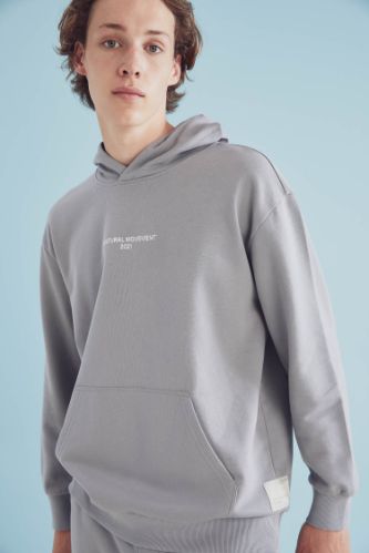 Coool Oversize Fit Slogan Baskılı Kanguru Cepli İçi Yumuşak Tüylü Pamuklu Sweatshirt