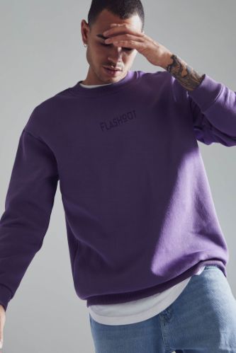 Oversize Fit Bisiklet Yaka Baskılı Pamuklu Sweatshirt