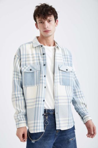Oversize Fit Ekose Desenli Uzun Kollu Oduncu Gömlek