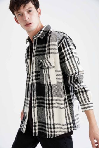 Oversize Fit Ekose Desenli Uzun Kollu Oduncu Gömlek