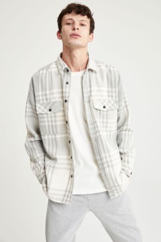 Oversize Fit Ekose Desenli Uzun Kollu Oduncu Gömlek