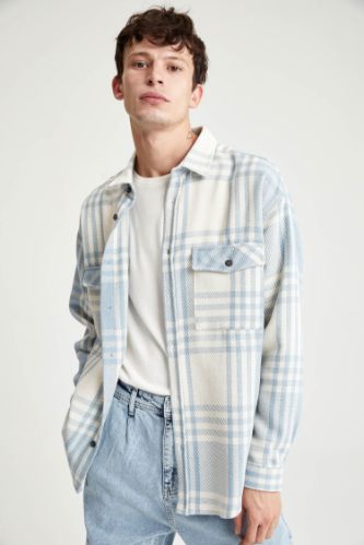 Oversize Fit Ekose Desenli Uzun Kollu Oduncu Gömlek