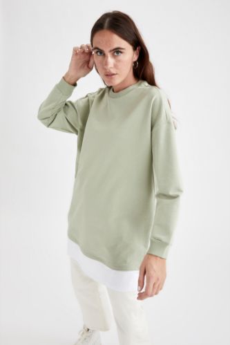 Tişört Detaylı Relax Fit İçi Yumuşak Tüylü Sweat Tunik