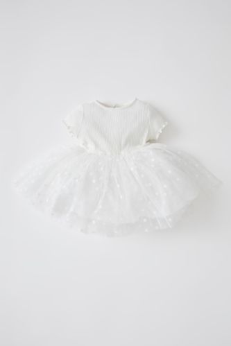 Kız Bebek Basic Tüllü Kısa Kollu Elbise