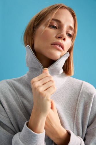 Regular Fit Balıkçı Yaka Fermuarlı Uzun Kollu Sweatshirt