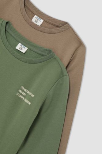 Erkek Çocuk Regular Fit Bisiklet Yaka İçi Yumuşak Tüylü 2'li Sweatshirt