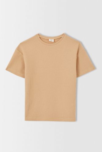 Erkek Çocuk Oversize Fit Dokulu Kısa Kollu Tişört